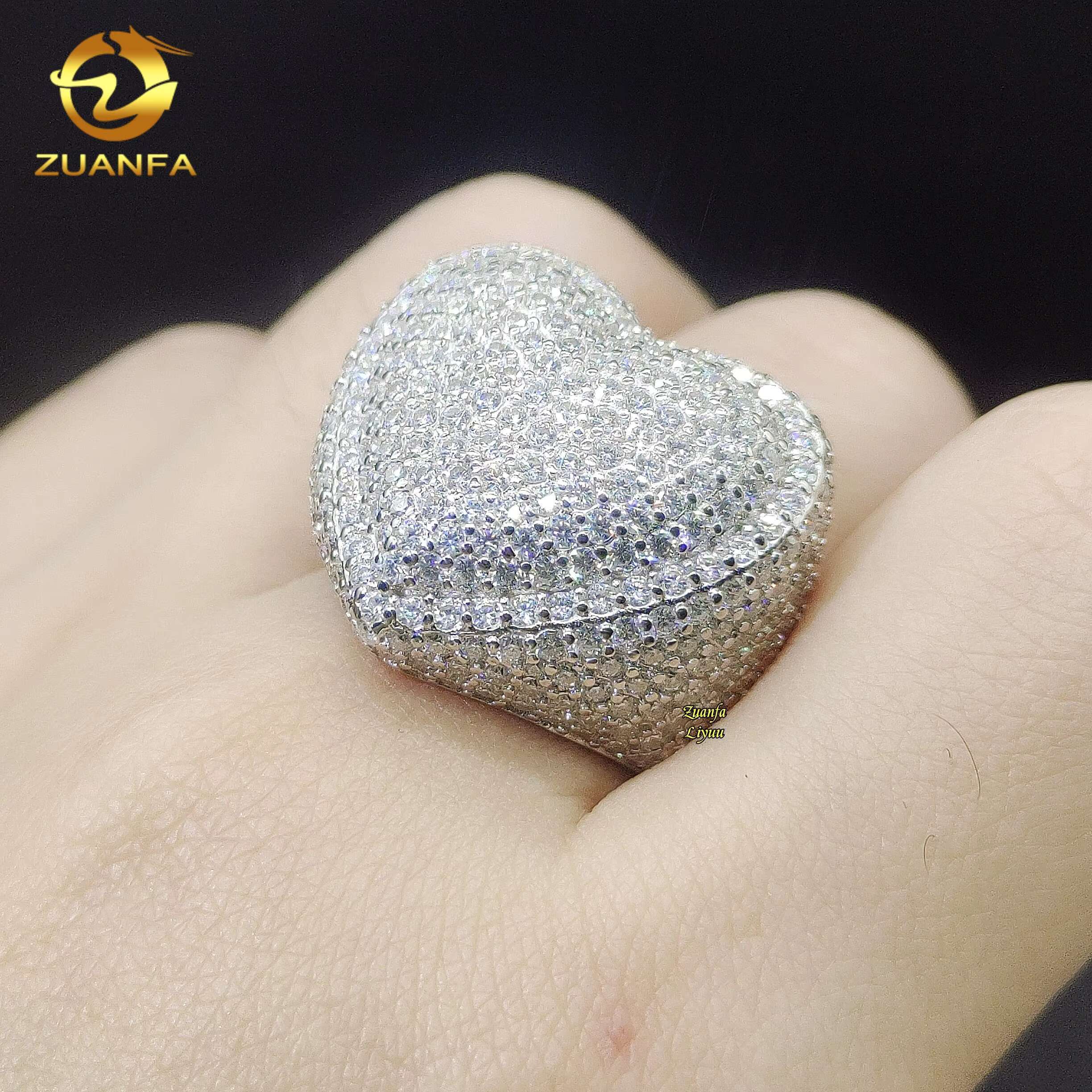 Iced Out Moissanite Engagement Rings Hip Hop Fashion Silver Jewelry Heart Shape Diamond Wedding Rings for Men Women