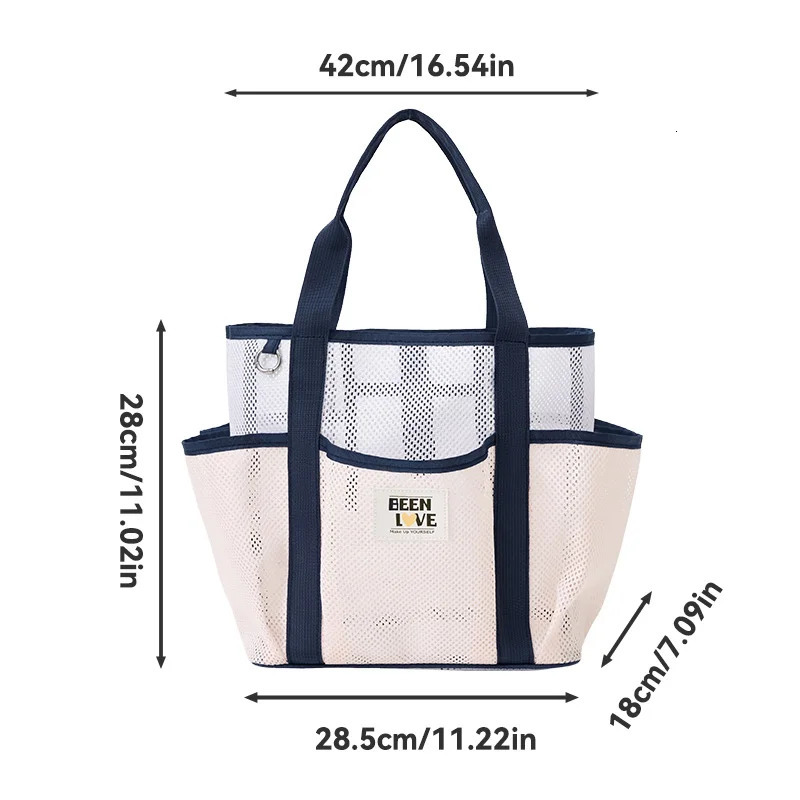 Womens transparent mesh shoulder bag fashionable and portable shopping beach handbag 250408