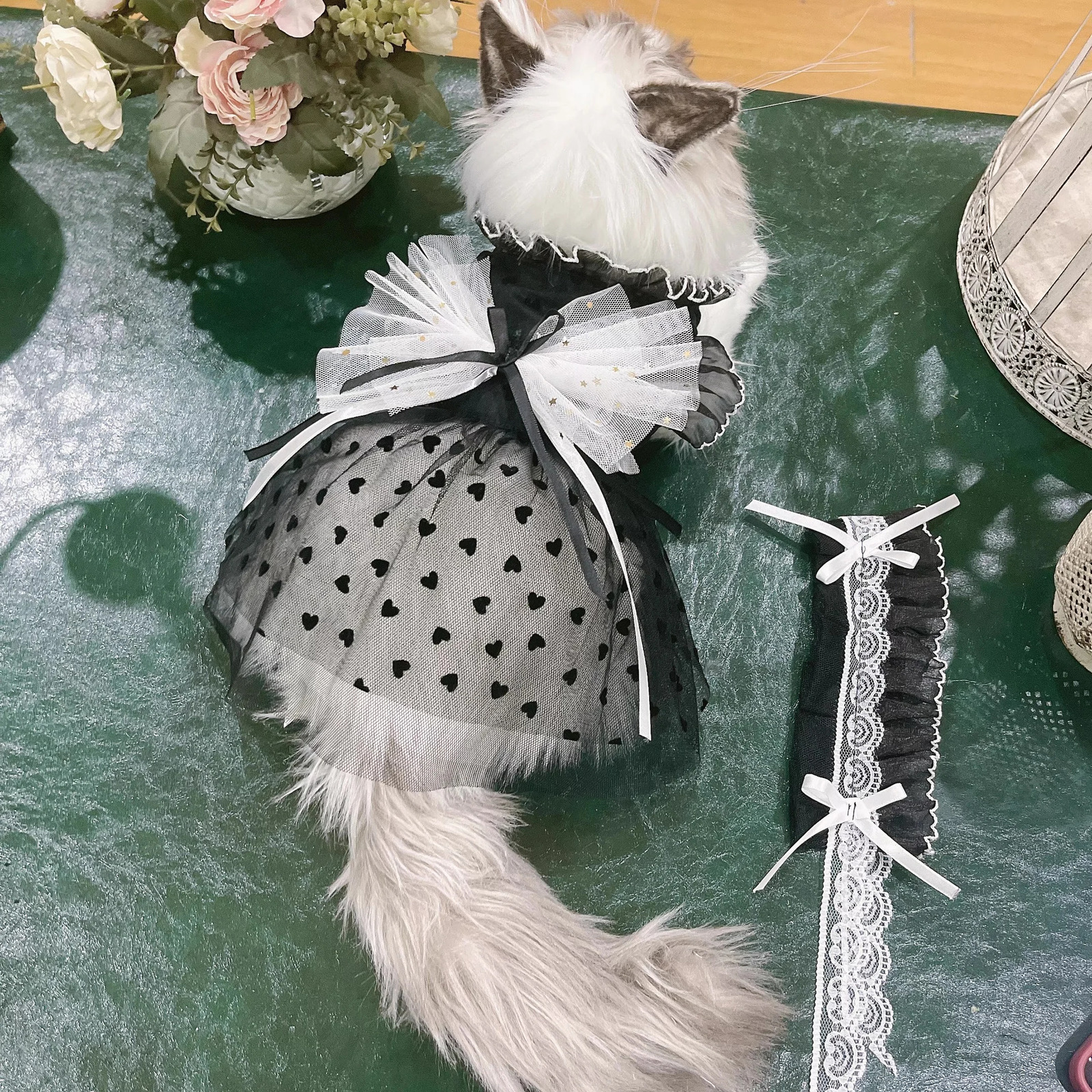 Summer Pet Dog Clothing Fashion Black and White Cotton Lace Bow Flower Strap Dress Suitable for Small and Medium Sized Dogs Chihuahua Puppies 250409