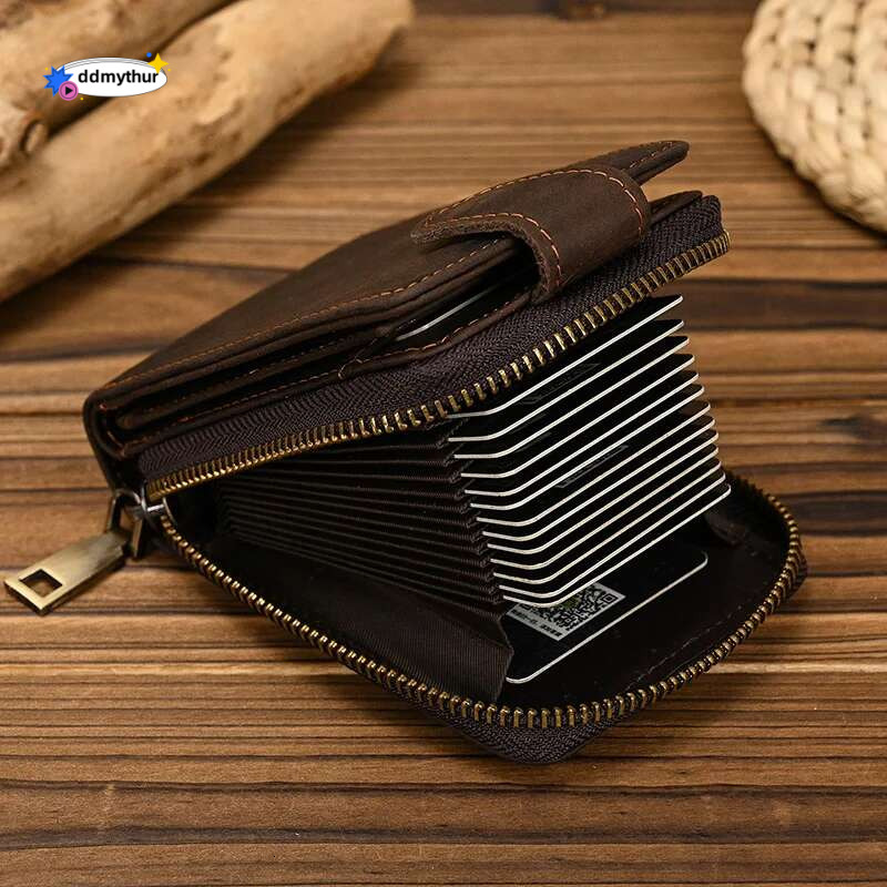 Luufan Men Genuine Leather Purse For Cards Case Short Wallet Hasp Credit ID Bank Card Holder Women Cardholder ddmythur