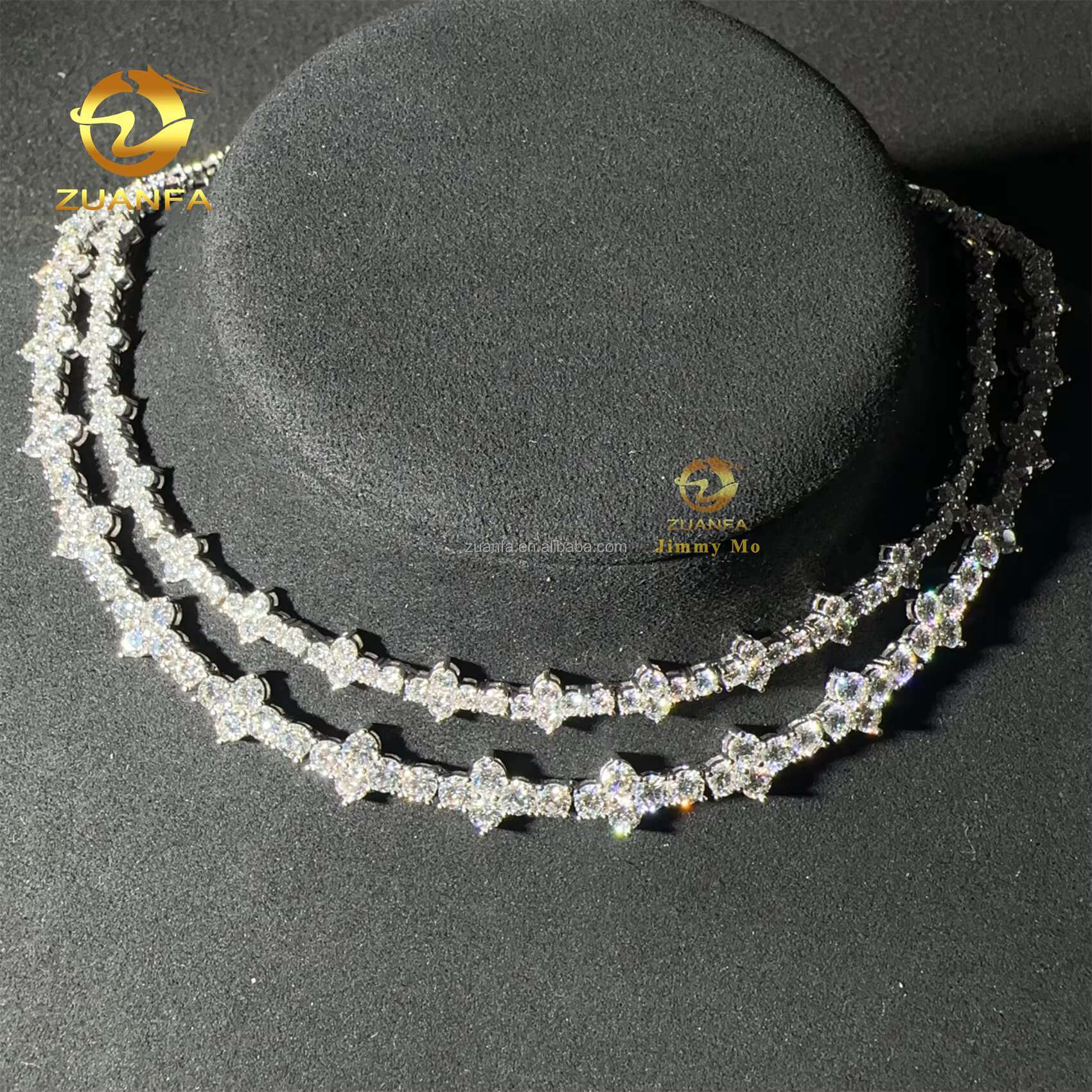 Stock Cross Shape 3mm 4mm Solid Silver Real Gold Plated Hip Hop Jewelry D VVS Moissanite Diamond Cross Cluster Tennis Chain