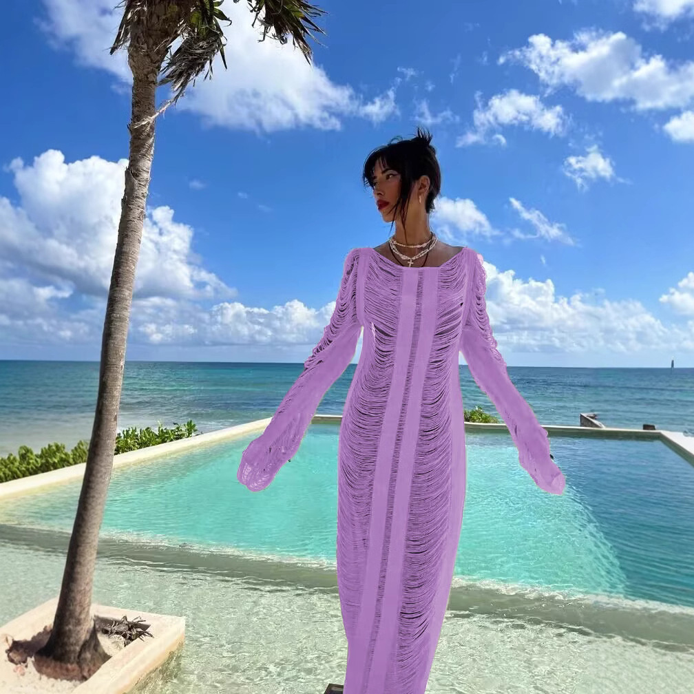2025 Summer Hollow Sexy Loose Pullover Womens Solid Bikini Sunscreen Knitted Beach Cover