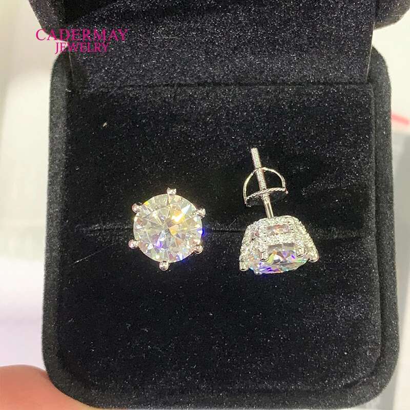 Cadermay Jewelry Iced Out 6 prongs 9mm 3ct D VVS1 Moissanite Stud Earrings 925 Sterling Sliver Earrings For Women Men Gift