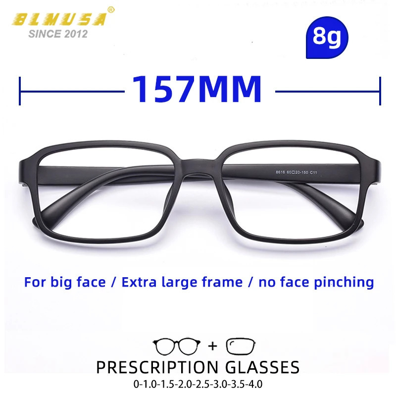 BLMUSA Wide Oversized Reading Glasses Ultralight Anti Blue Light Myopia Frame TR Myopia Customization Glasses Big Faces for Men 250407