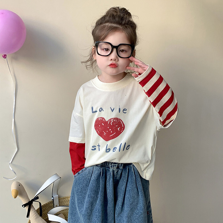 Ddmyshoesvip Girls Long Sleeved T Shirt New Children S And Autumn Style Western Style Base Shirt Girls Spring Clothes Fake Two Piece Top