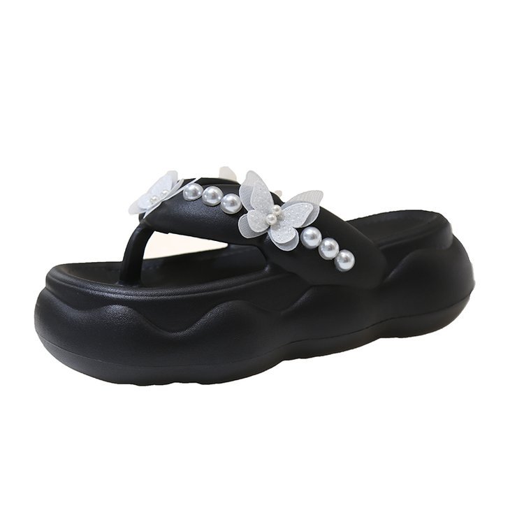 Women 2025 summer new fashion beauty beauty butterfly flip-flops pearl splint slippers Super soft comfortable home slippers