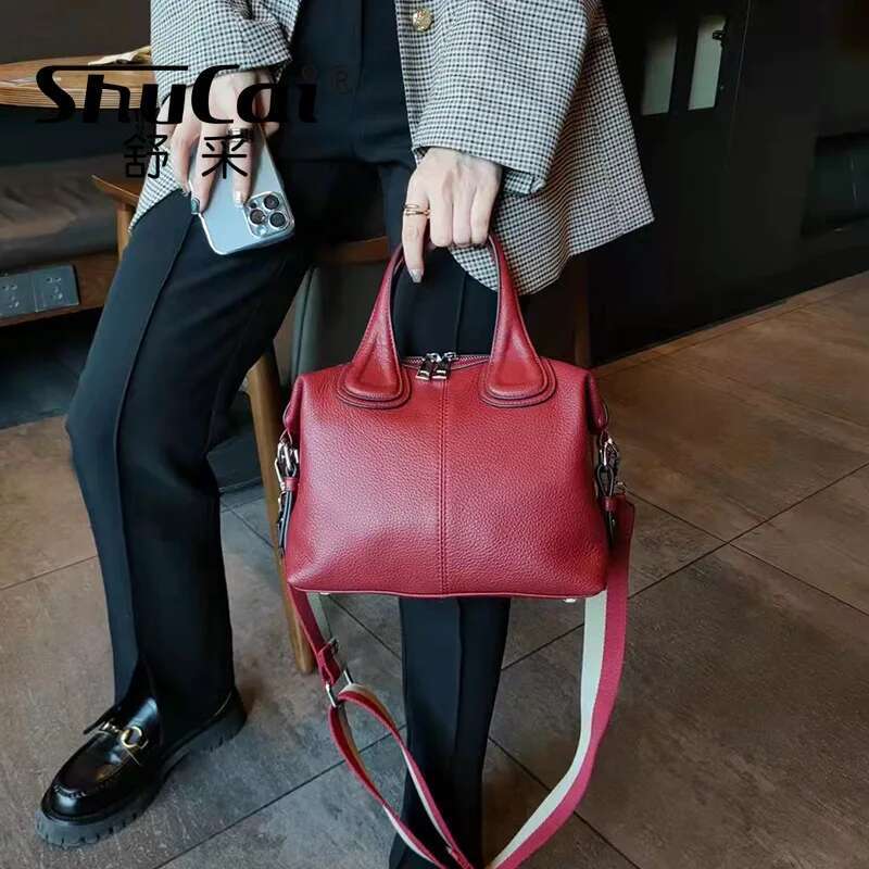 Shucai New Genuine Leather Women's Fashion All-Match Handbag Soft Top Layer Cowhide Messenger Bag Two Shoulder Straps