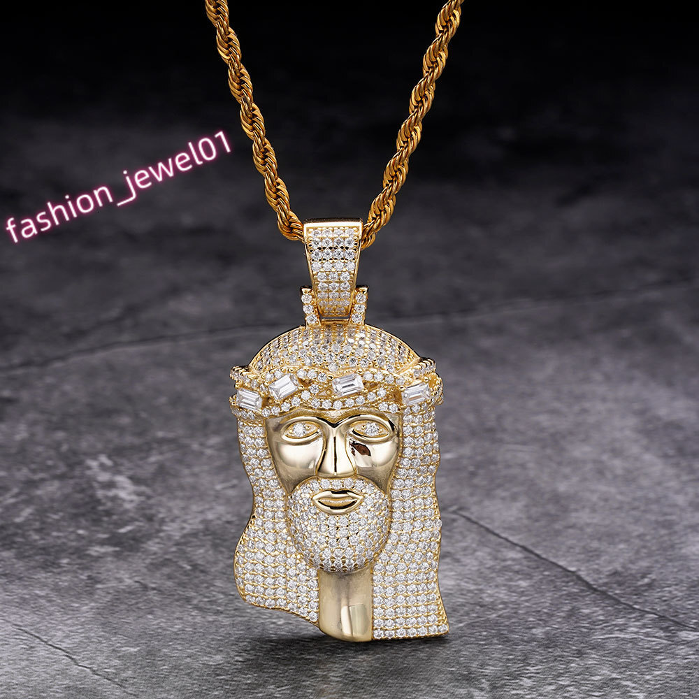 Hip Hop Jewelry Iced Out 14k 18k Gold Plated Micro Pave Zircon Diamond 925 Silver Jesus Pendant