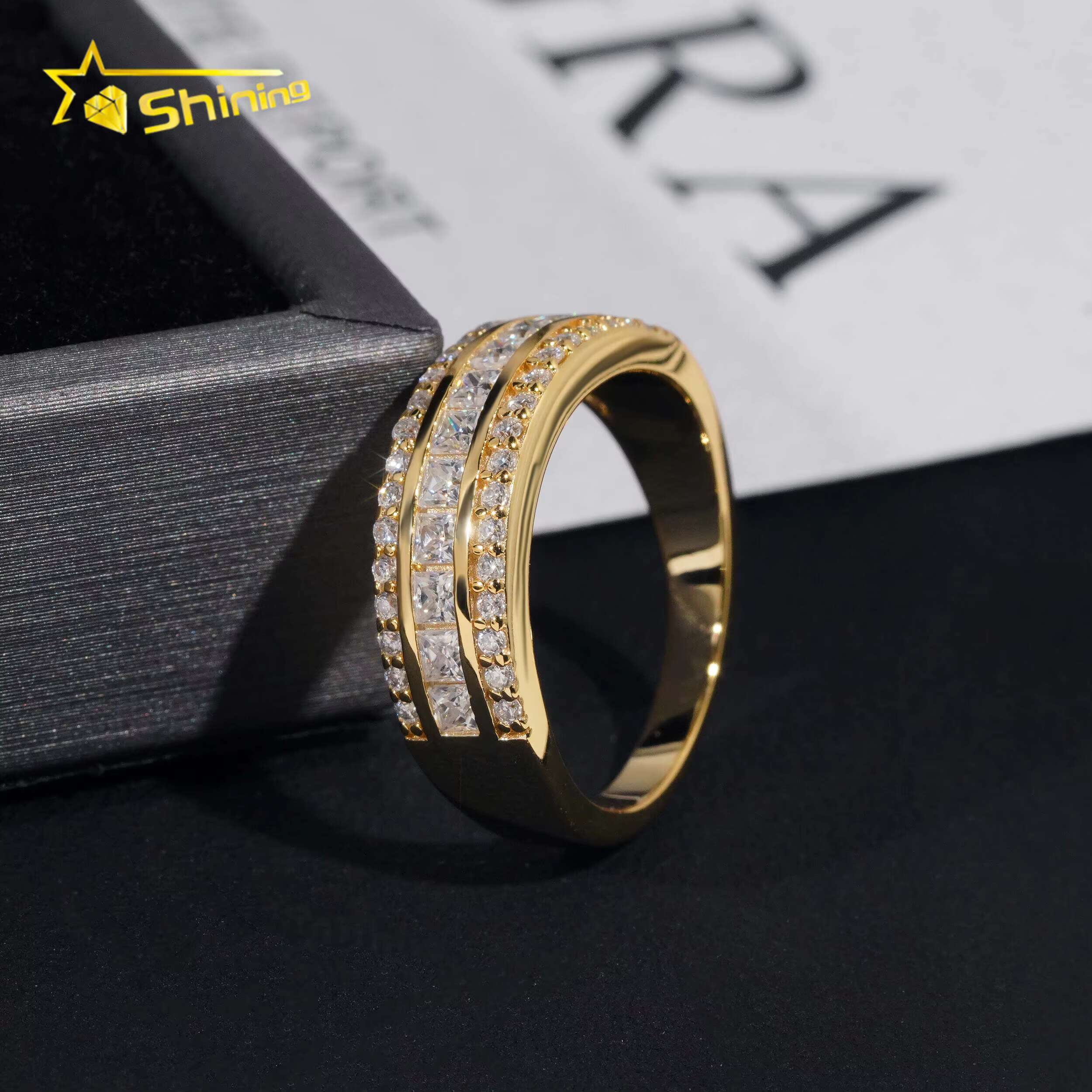 New Design Pass Diamond Tester 925 Silver VVS Moissanite Ring Gold Plated Iced Out Diamond Men Hip Hop Rings