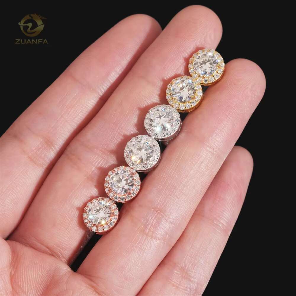 Fine Jewelry Halo 1ct Center Diamond Pass Test 925 Sterling Silver Moissanite Men Hip Hop Earrings