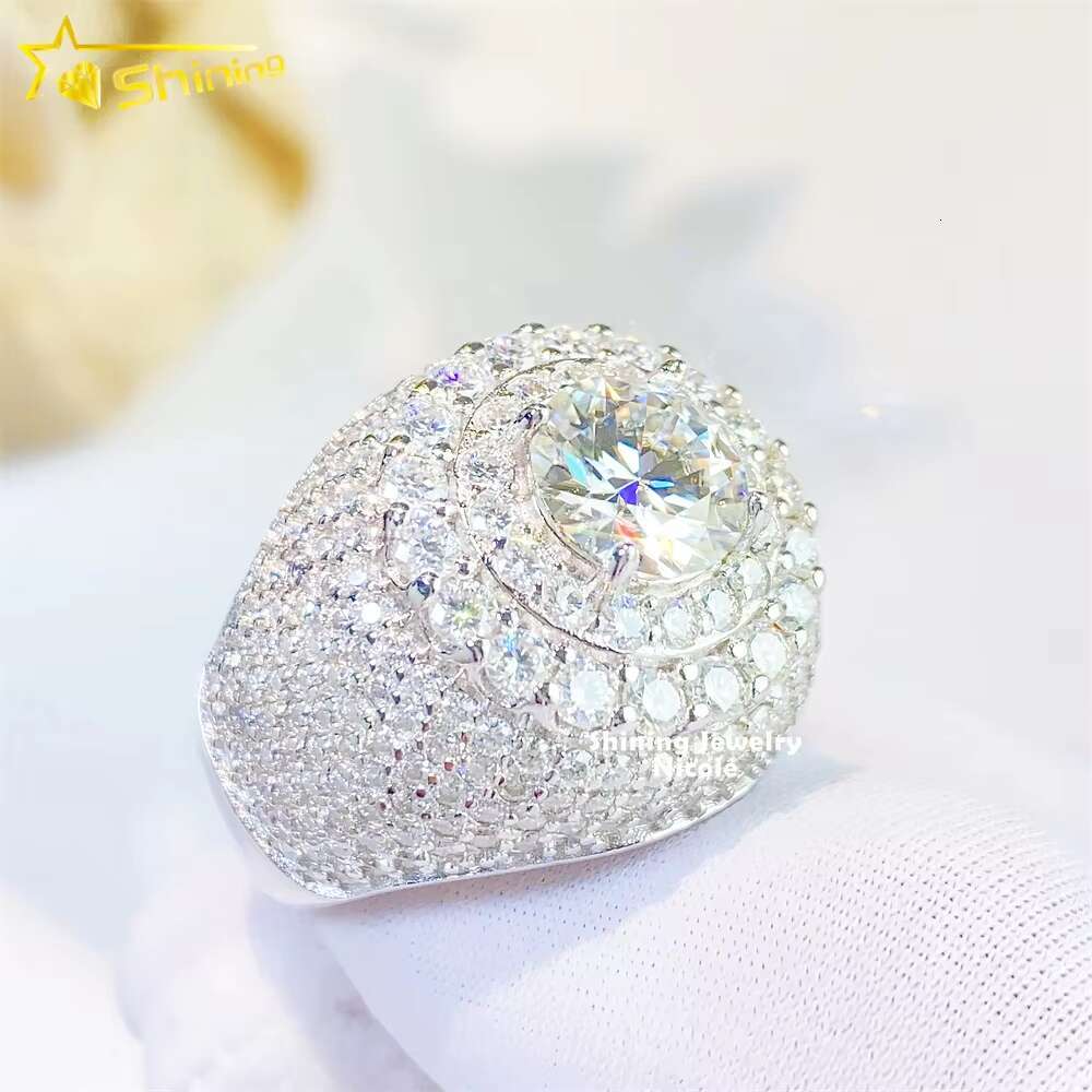 New Design Luxury Hip Hop Iced Out Silver Gold Plating Engagement Diamond Moissanite Ring for Men