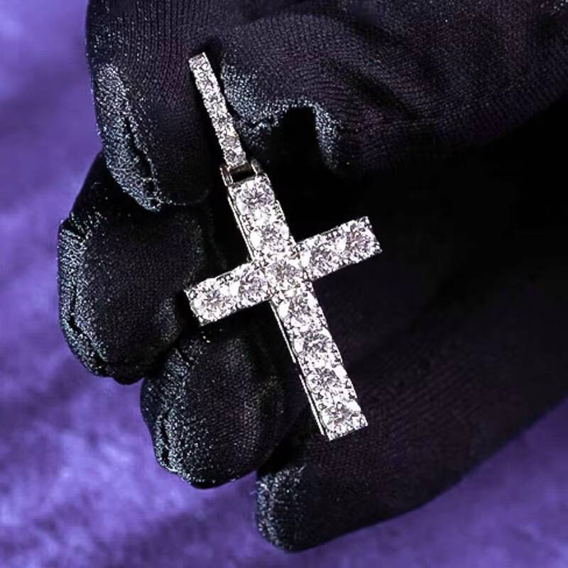 Fine Jewelry Pass Diamond Tester Hip Hop D Color Moissanite Halo Square Mens Cross Pendant With 925 Sterling Silver GRA