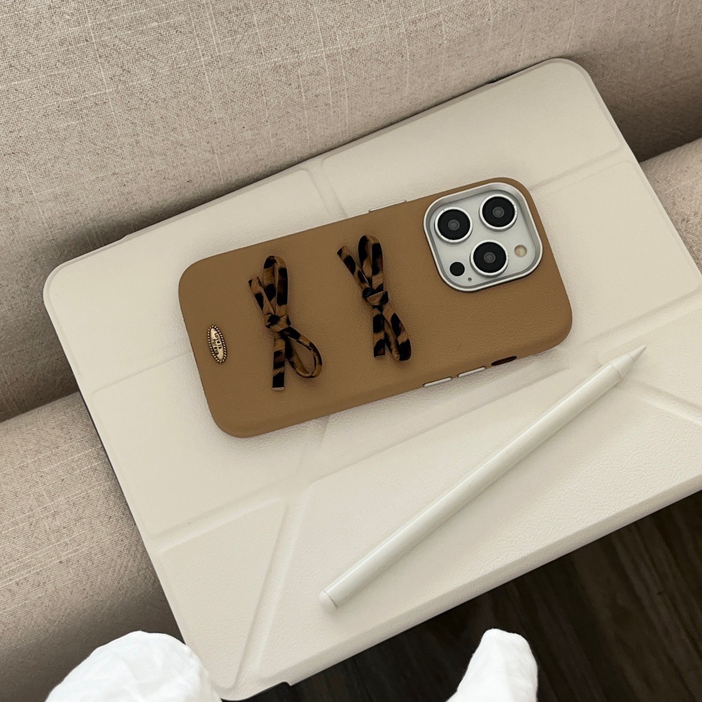 Bow Leopard Print Phone Case Suitable for iPhone 17 Pro Solid Color Cartoon iPhone 16/15Pro Shockproof 14