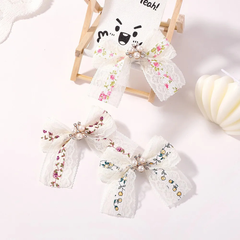 36PC/Batch lace decorative ribbon bow hair clip for baby girls hair accessories for girls lace embroidery hair clip for children rhinestone hair clip 