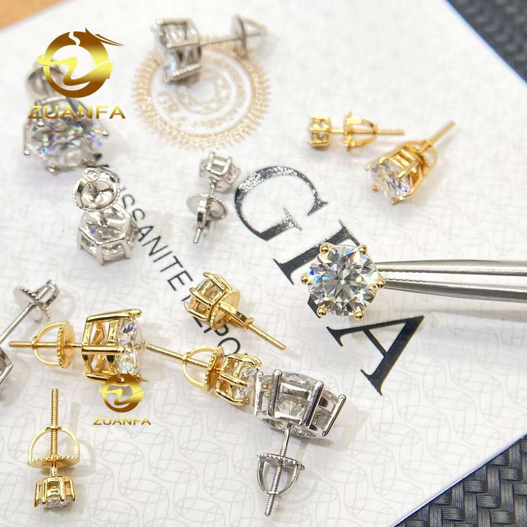 Wholesale 925 Sterling Silver Diamond Stud Earrings 6 Prong Setting Hiphop Iced Out VVS Moissanite Earrings
