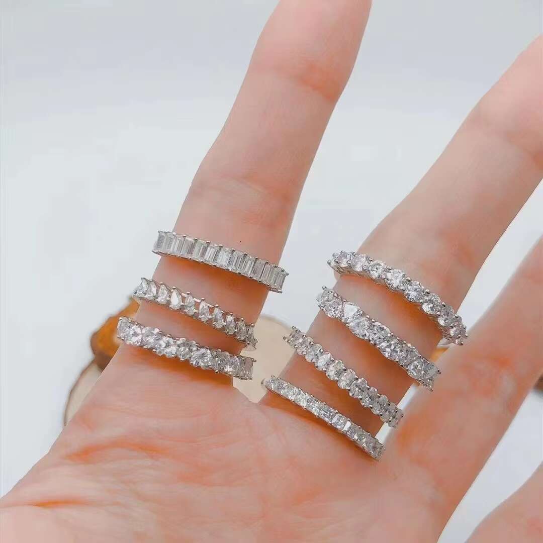 Customized Solid 9K Yellow Gold Pave Set Full D Color VVS Moissanite Anniversary Eternity Band Ring