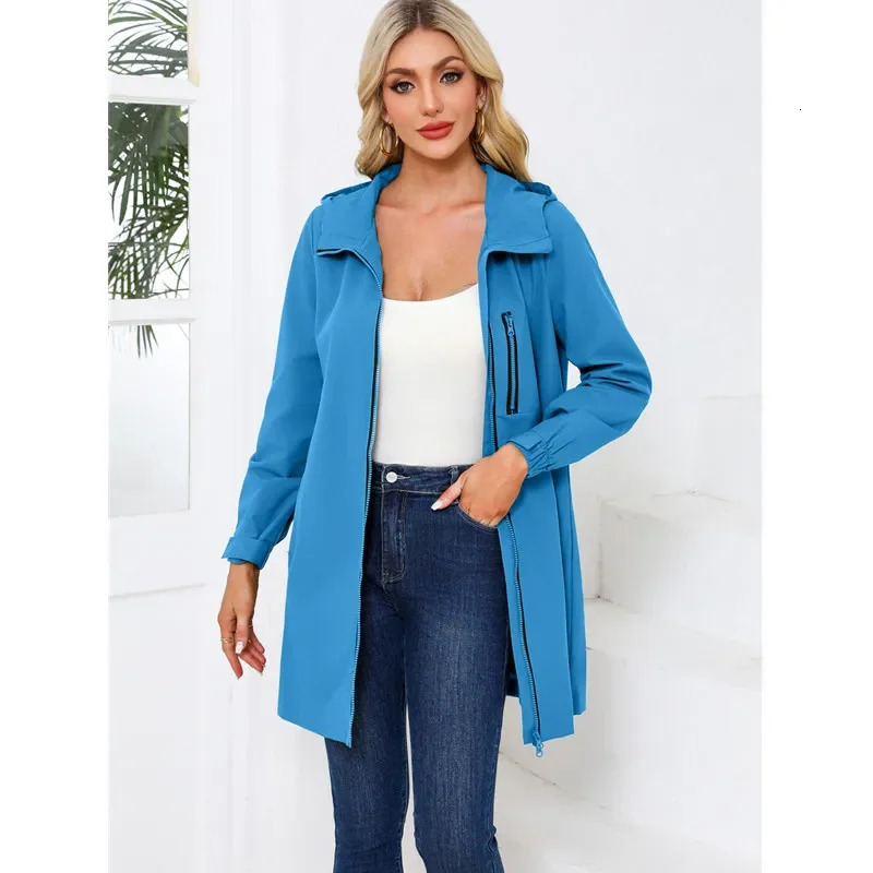 Spring Green Womens Hoodie Long Jacket Fashionable Casual European Size S3XL Trench Available in Pink Black and Blue 250409