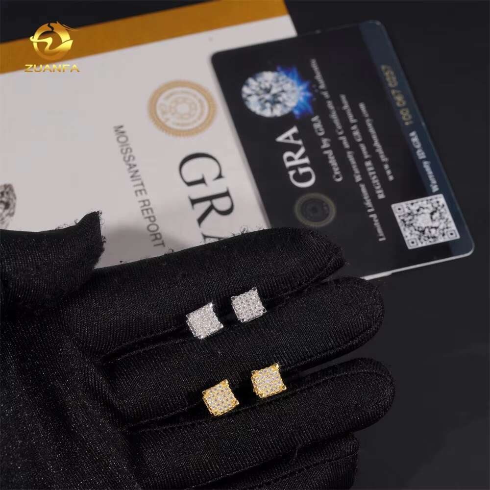 Fine Jewelry Fully Iced Out Square Earring 925 Silver Hip Hop Screw Back VVS Moissanite Earrings for Men