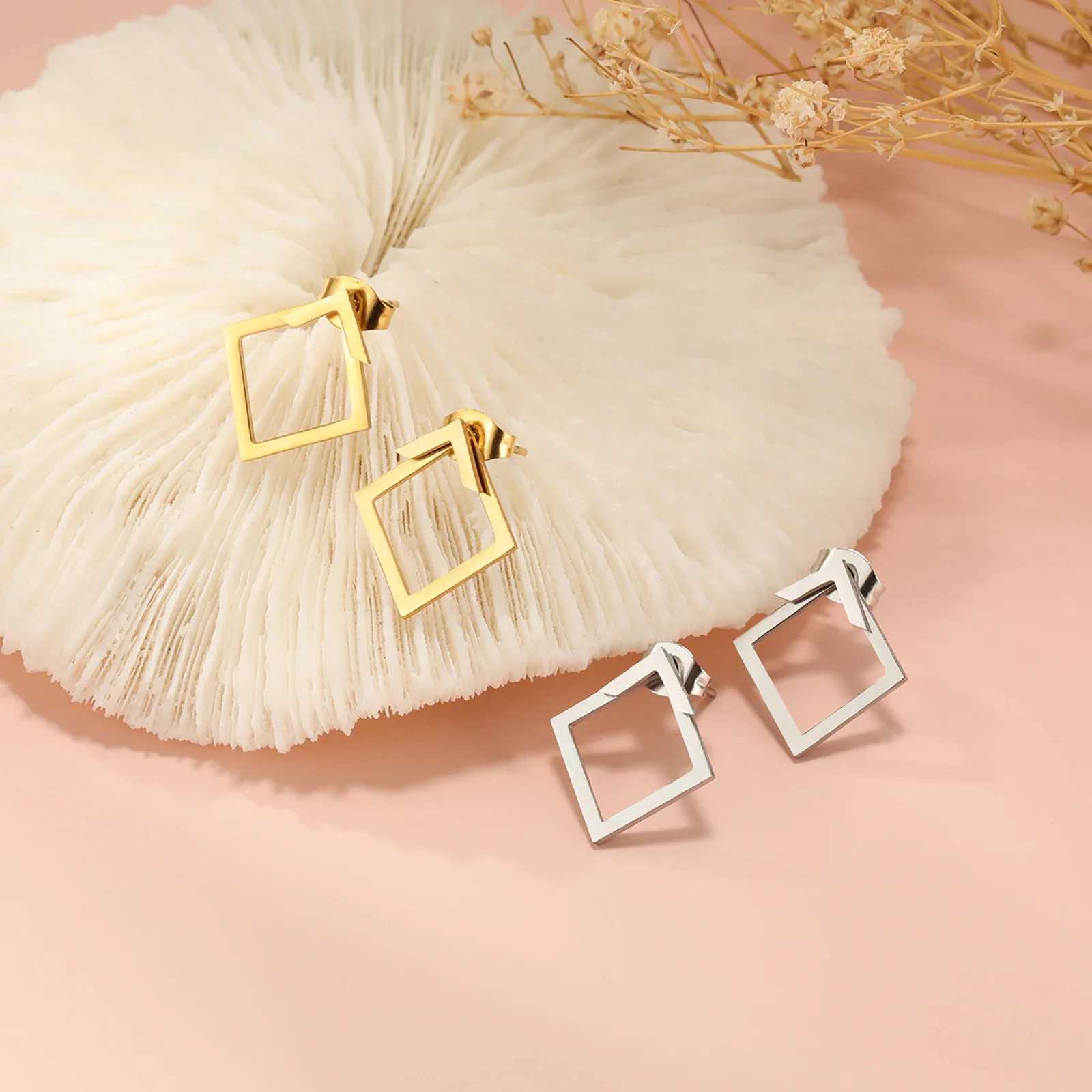 Skyrim Stainless Steel Gold Color Geometric Stud Earring for Women Girls Minimalist Square Triangle Ear Stud Trendy Jewelry Gift Z250408