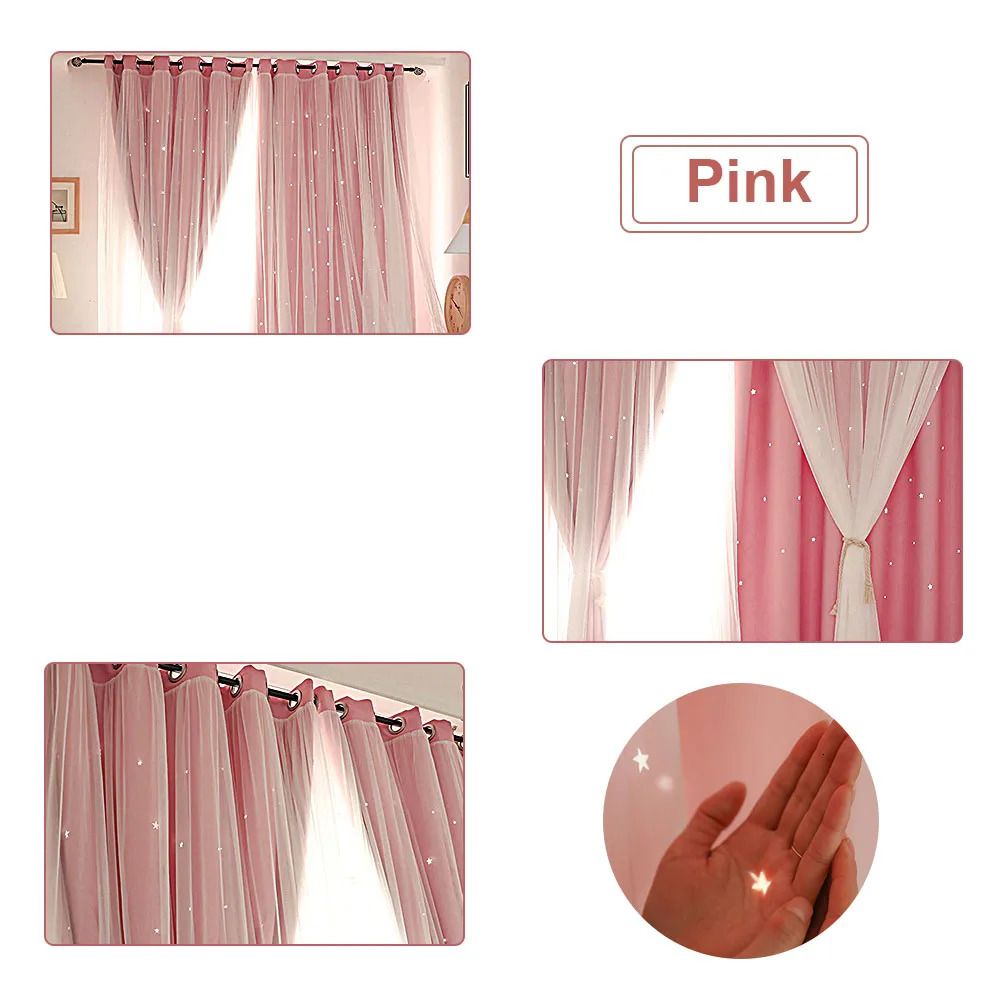 1/2Pcs star blackout curtains double-layer romantic pink sheer curtains used for decorating curtains in living rooms girls bedrooms 250409