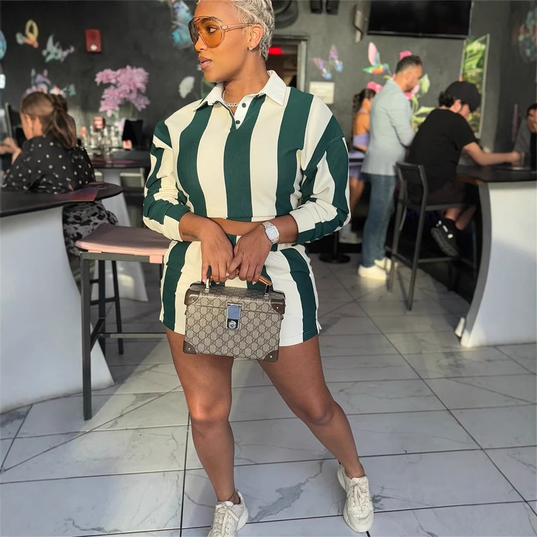2025S Designer Women S Set Spring New Women S Fashion Zebra Stripe Printed Shirt Collar Long Sleeve Top Short Set