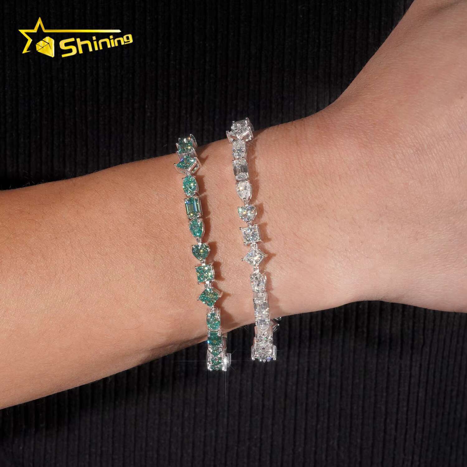 New Arrival Fancy Cut Moissanite Pass Diamonds Tester Diamonds 925 Sterling Silver Gold Plated Women Men Unisex Tennis Bracelet