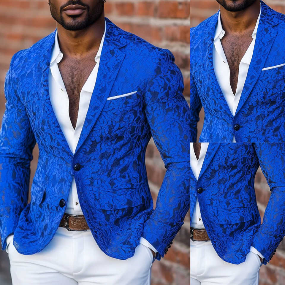 Royal Blue Mens Tuxedos Jacquard Formal Party Birthday Groom Wear Customized Cosplay Outfits One Jacket
