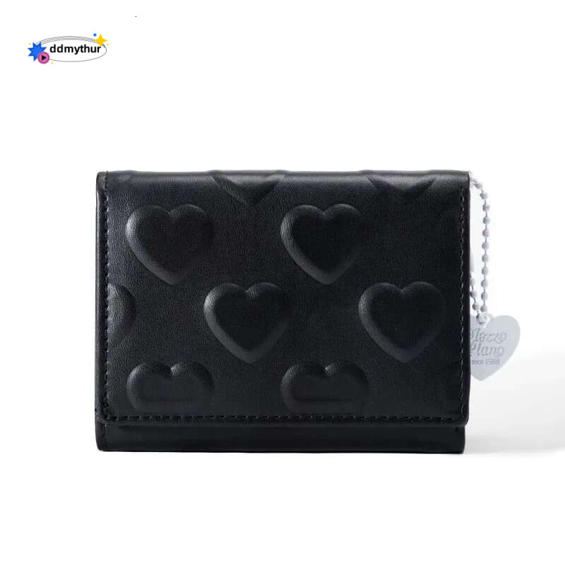 Women's Money Clip Solid Color Love Imprinted PU Leather Short Coin Wallet Three Fold Multi-card Slot Bag Credit Card ddmythur