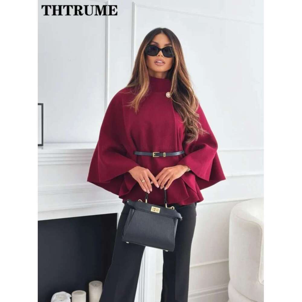Elegant Autumn Solid Jackets Fashion Women Single Breasted Batwing Sleeve Thick New Coats Casual Loose Office Lady Chic Jacket