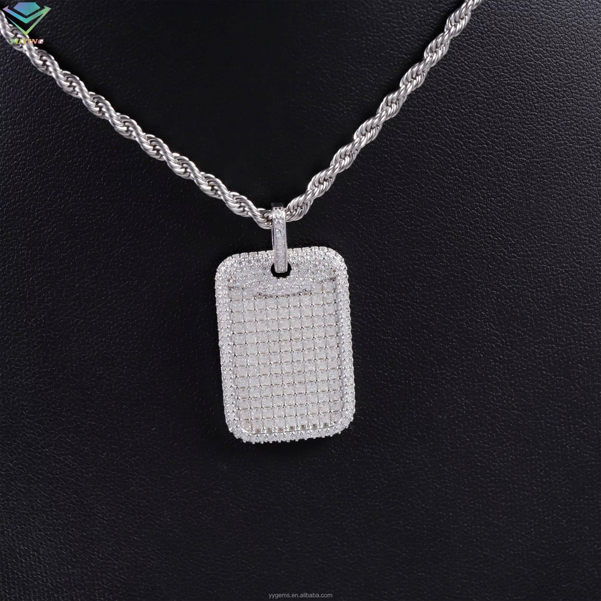 Yu Ying New Arrival Hip Hop Tag Pendant for Men Women 925 Sterling Silver Ice Out Moissanite VVS Diamond Pendant for Necklace