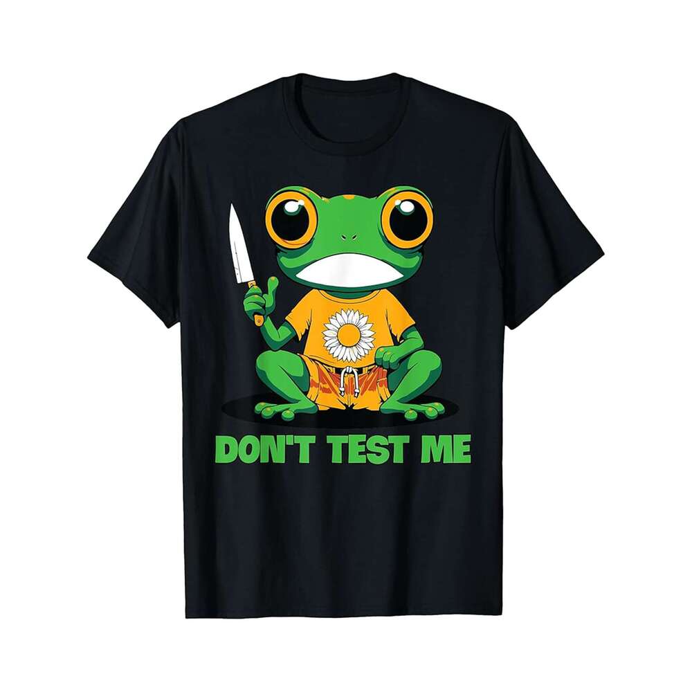 Designer T shirt Funny Frog with Knife Dont Test Me Graphic Design - 220g T shits