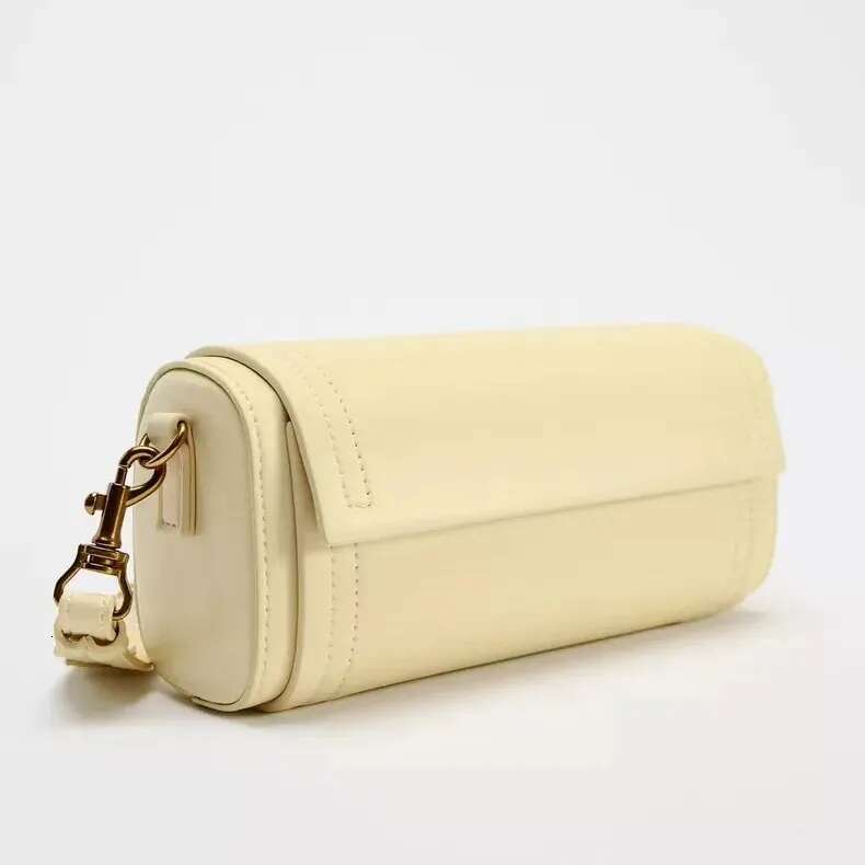Autumn New Women's Vanilla Yellow Flip Cover Versatile Commuting Bag, Cydrical Shoulder Crossbody Bag
