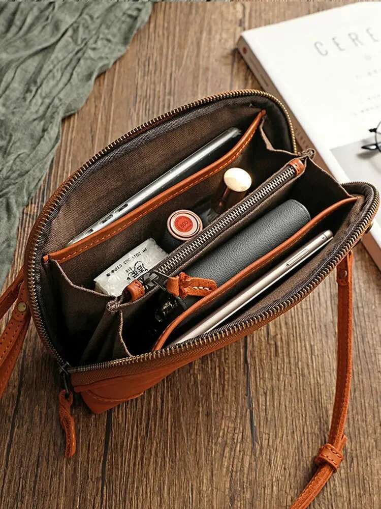 Handmade Genuine Leather Shoulder Women 2025 Sg Bag Zipper Small Bag For Phone Wallets Crossbody Bags Female Clutch