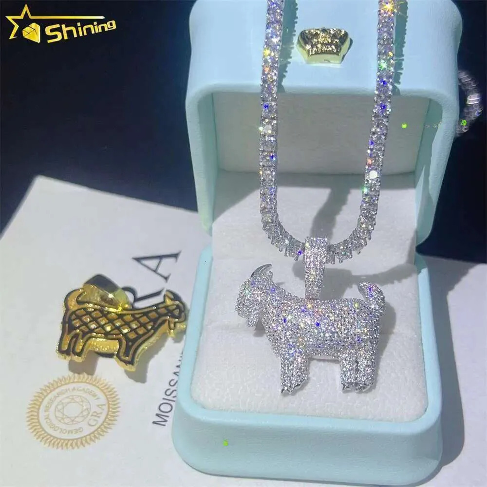 Hot Sale Iced Out Charms Sier Small Goats Dia Moissanite Pendant For Tennis Chain
