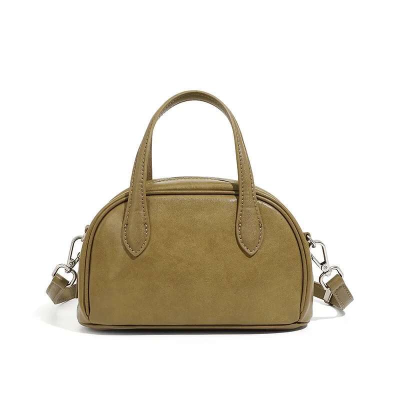 Meet You Vintage Genuine Leather Small Boston Pillow Handbag Simple Daily Bowg Work Commuter Carrying Crossbody Bag Female