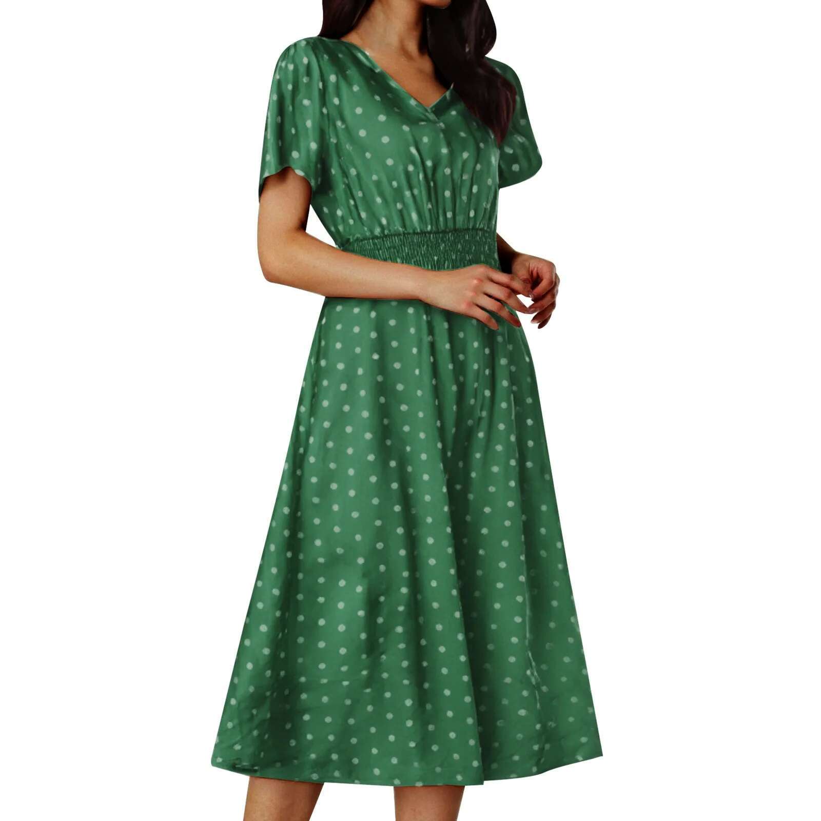 Dongdumaoyi Vintage Polka Dot Print Midi Dress For Women Sexy V Neck Rockabilly Party Summer Elegant Lady A Line Dresses