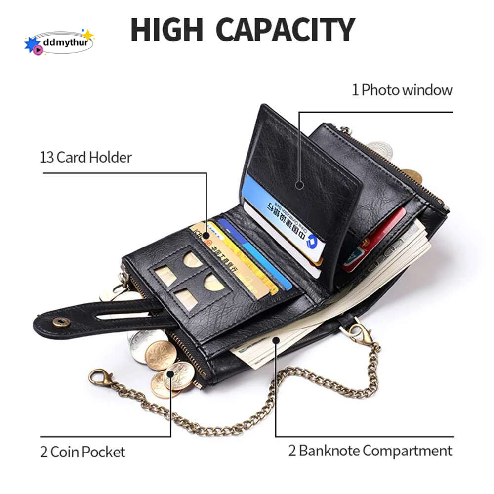 2021 New Wallets Name Customized PU Leather Short Card Holder Chain Men Purse High Quality Brand Male wallet ddmythur
