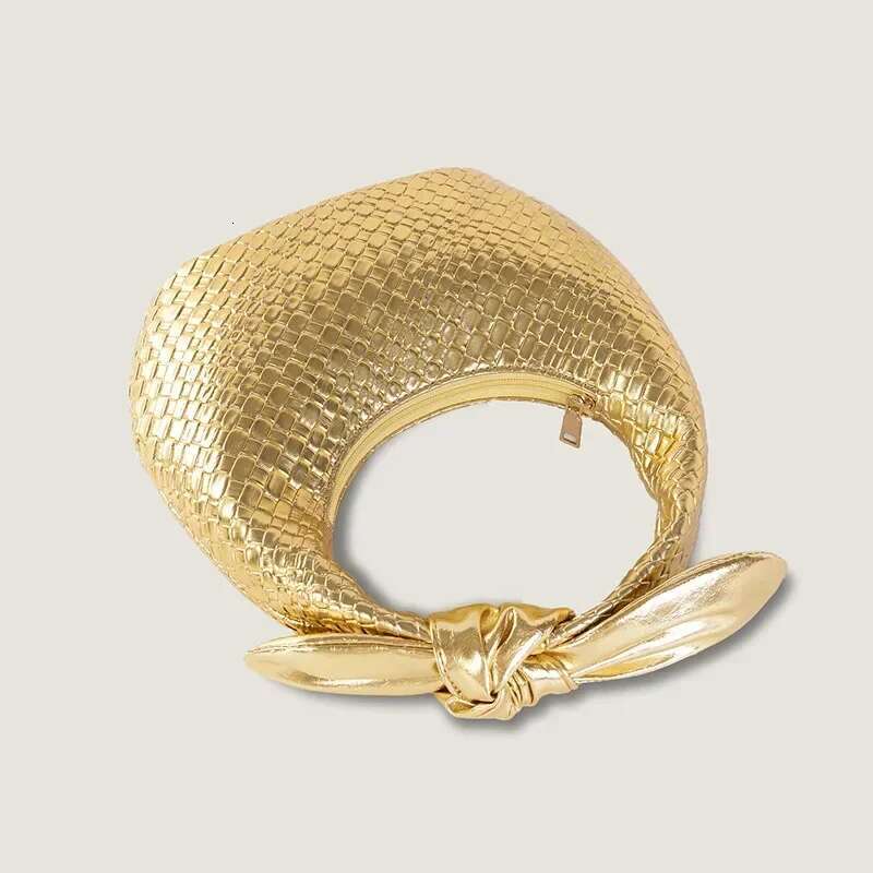 Fashion Gold Woven Pattern Half Moon Bow Design Women's Dress Evening Clutch Simple Style Female Hobo Bag Bolsa Feminina