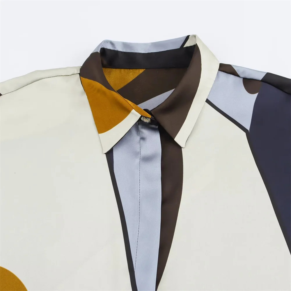 TRAF Womens Weight Loss Silk Texture Shirt Spring Collection Versatile Color Printed Collar Fashion Style 250409