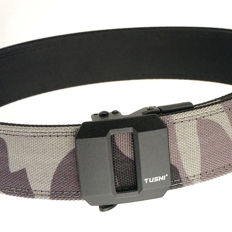 TUSHI Hard Tactical Gun Belt Mens Metal Automatic Buckle Thick Nylon 3.8CM Wide Casual Sports IPSC Girdle Male 250403
