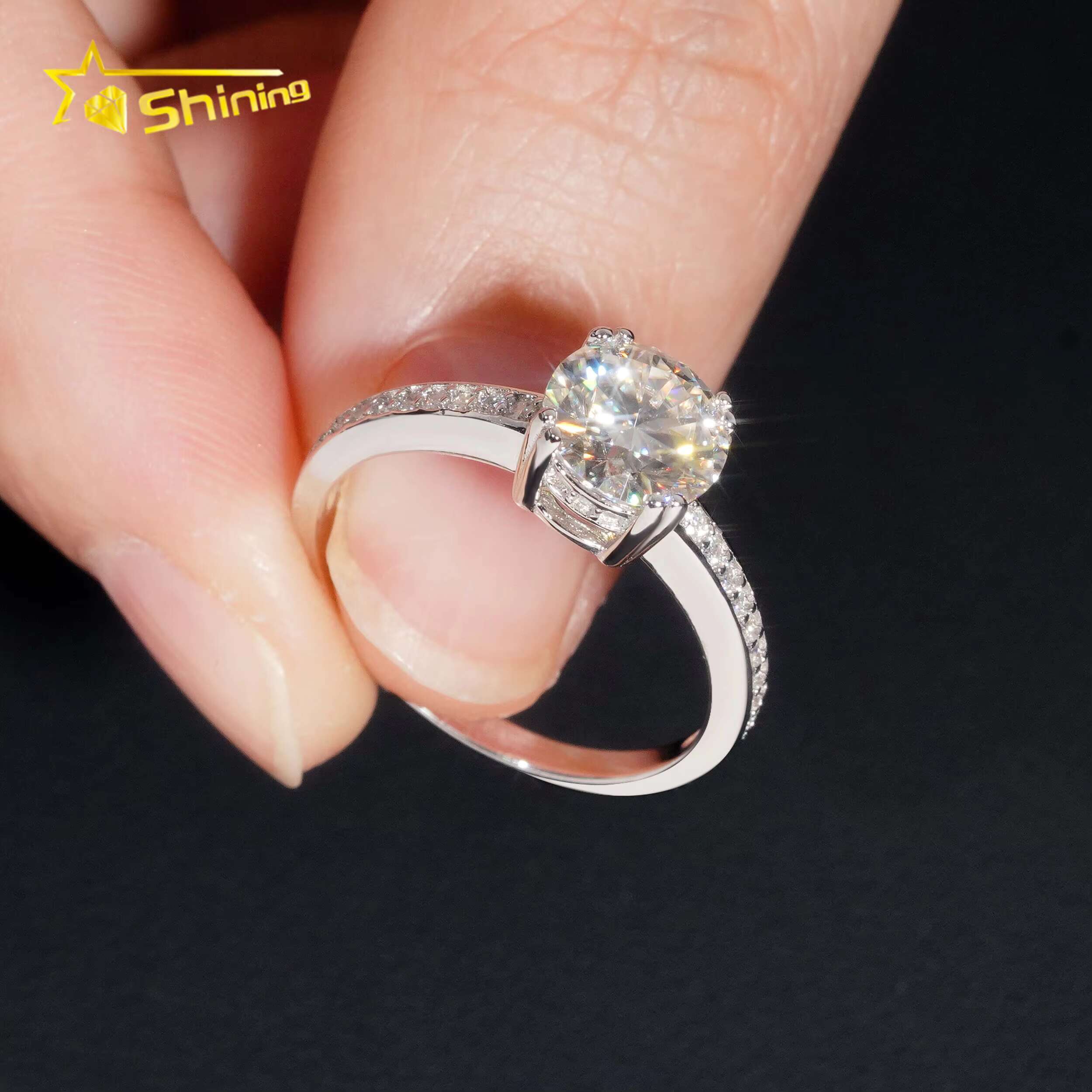 Wholesale 925 Sterling Silver Vvs Diamond Engagement Rings Women Brilliant Cut 7.5mm Gold Ring Women Rings Moissanite