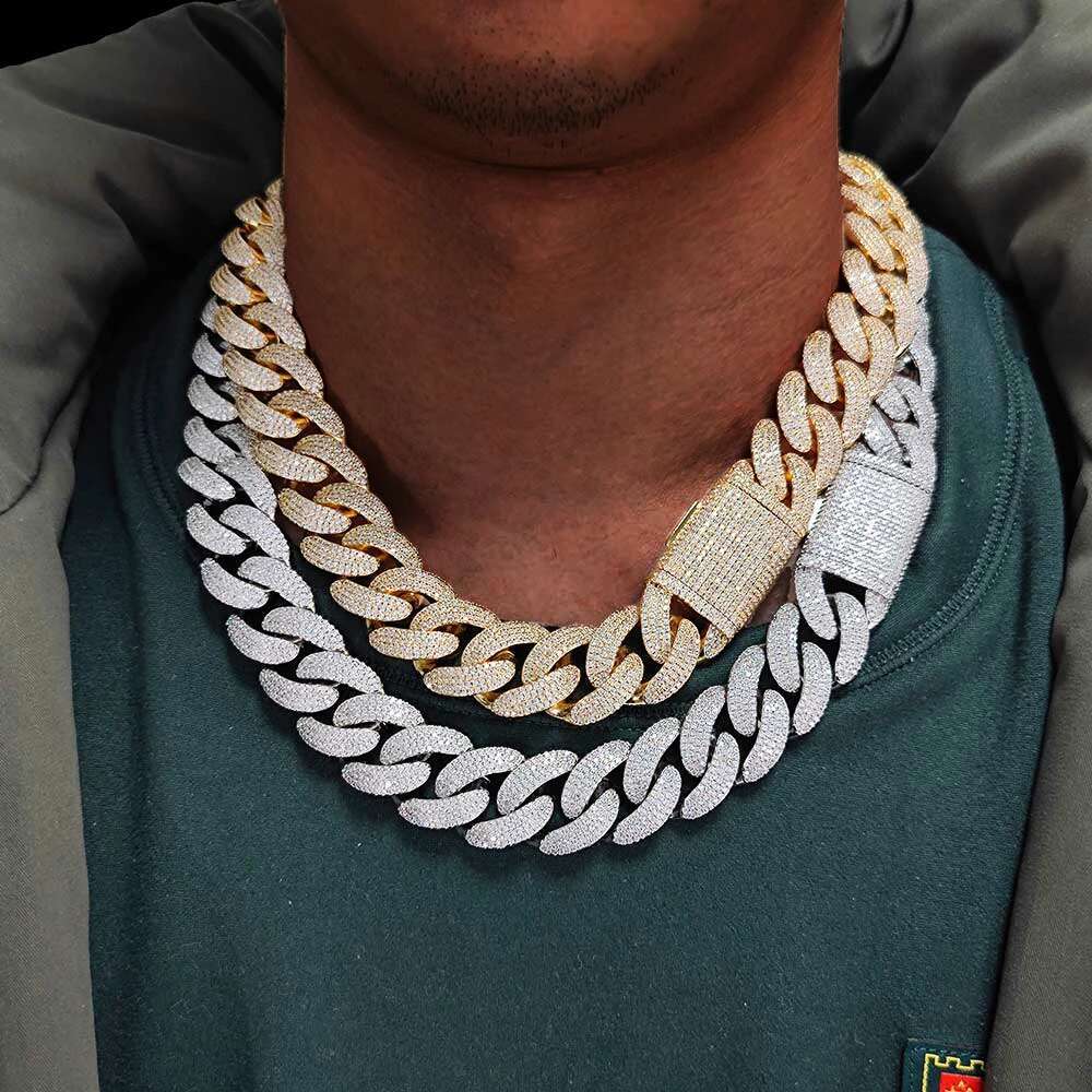 Hip Hop Jewelry Luxury 20mm Cuban Necklace Filled Prong Set 4 Rows 5A Zircon Iced Out Heavy Cuban Link Chain Men