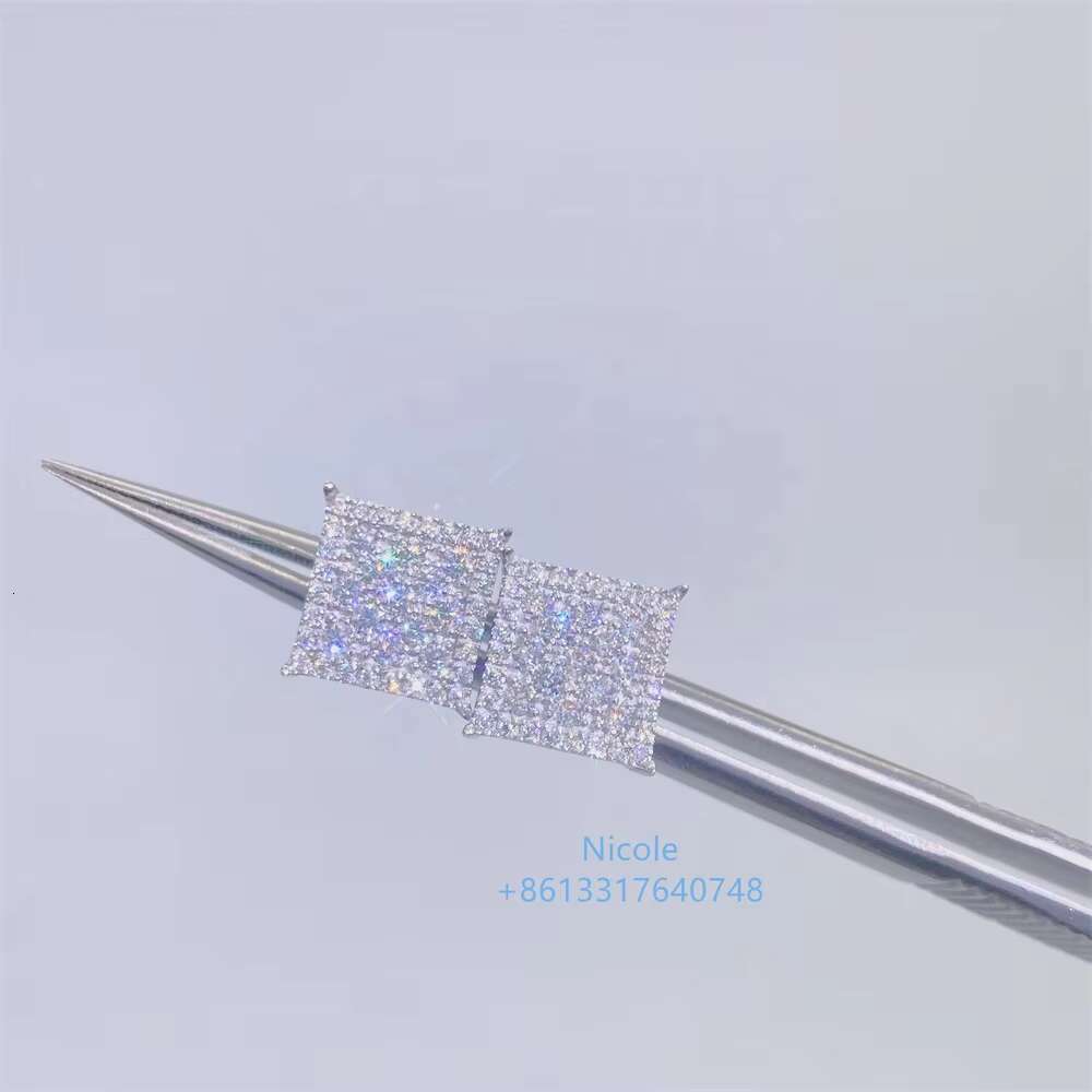 Men Jewelry Iced Out Pass Diamond Tester Moissanite New Style Silver Screw Back square Stud Earrings