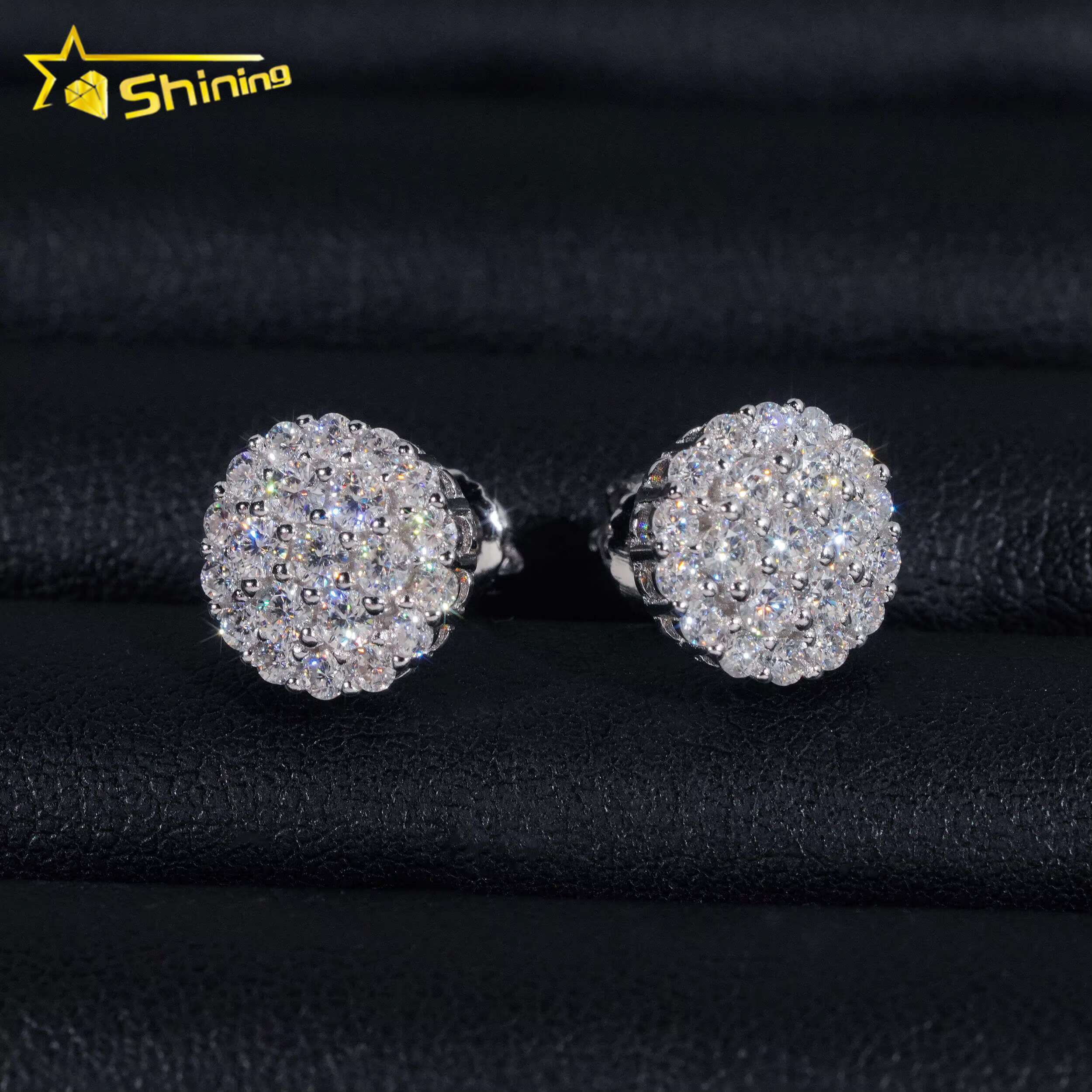 Pass Diamond Tester GRA Certified Stocks VVS Diamond Fully Iced Out 925 Silver Jewelry Moissanite Stud Earrings