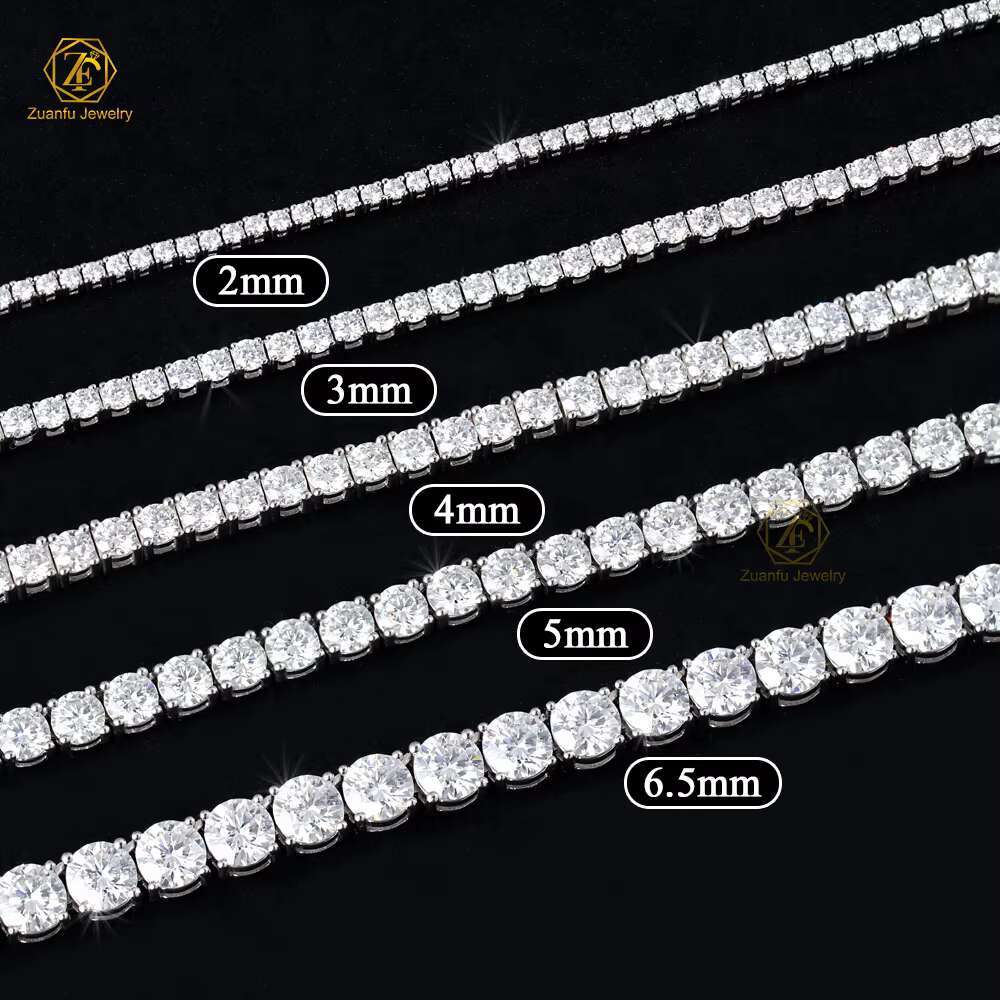 Hip Hop Iced Out D Color White Vvs 925 Sterling Silver 3mm 4mm Moissanite Diamond Tennis Chain Necklace