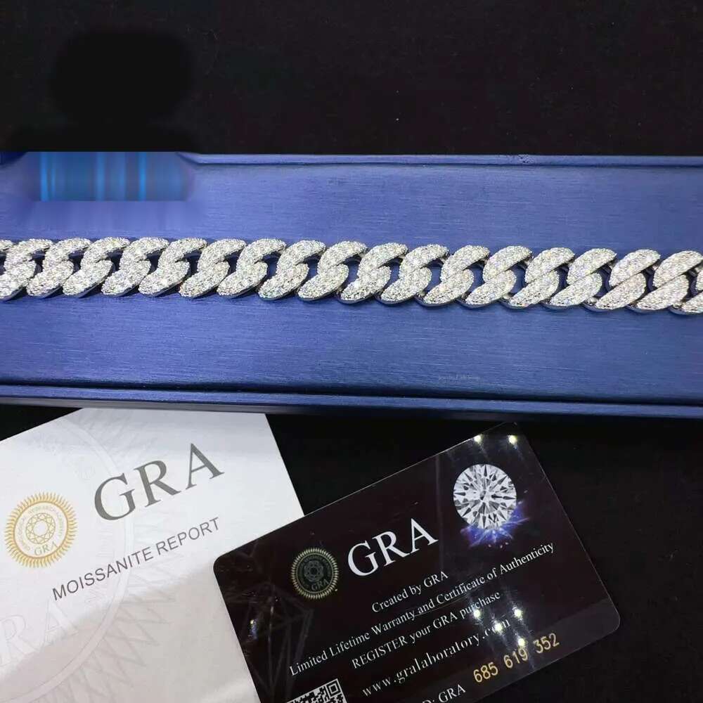 12mm Width Fashion Wholesale Price Sterg S Sier Iced Out Vvs Moissanite Dia Fine Hip Hop Jewelry Cuban k Chain Bracelet Men for Women