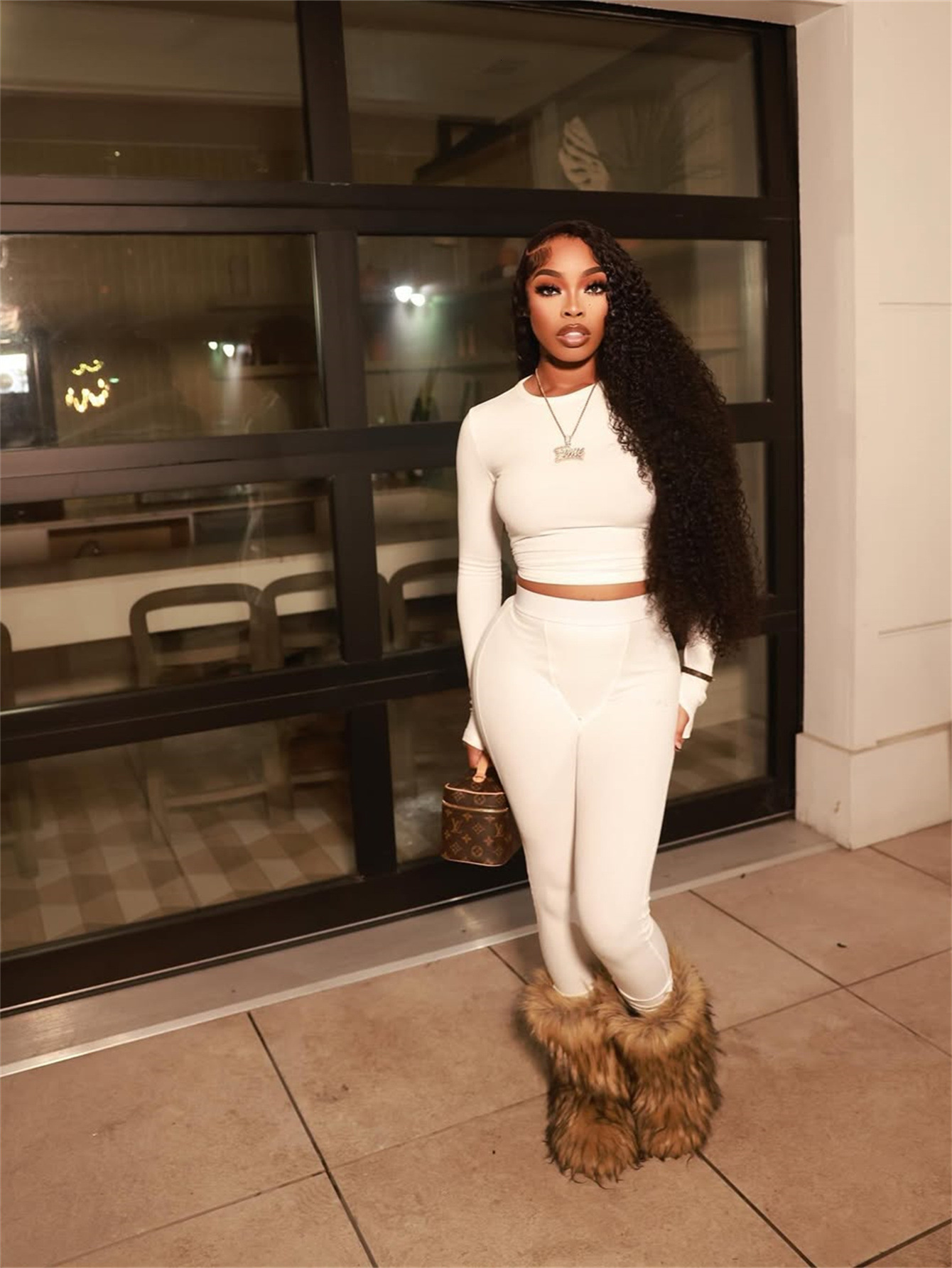 2025S Designer Women S Set New Solid Color Elastic Basic Fashion Sports Trend Sleeved Round Neck Top Long Pants Set
