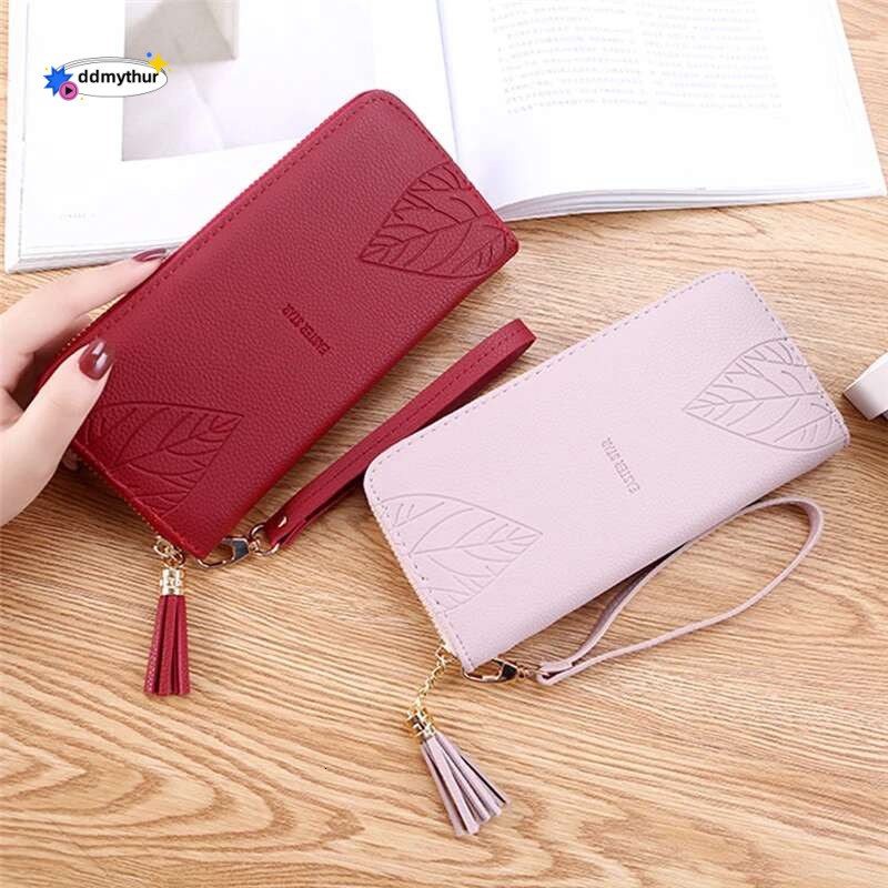 Fashion Womens Wristband Wallets Long PU Leather Coin Purses Leaves Multifunction Female Clutch Phone Money Card Holders ddmythur