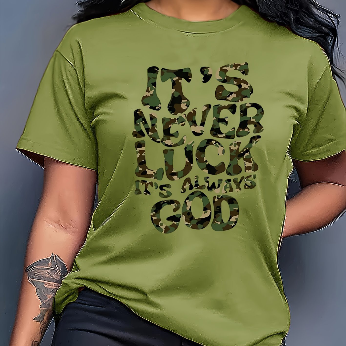 Two Mens Casual Crew Neck T-shirt with Green Leopard P 250409
