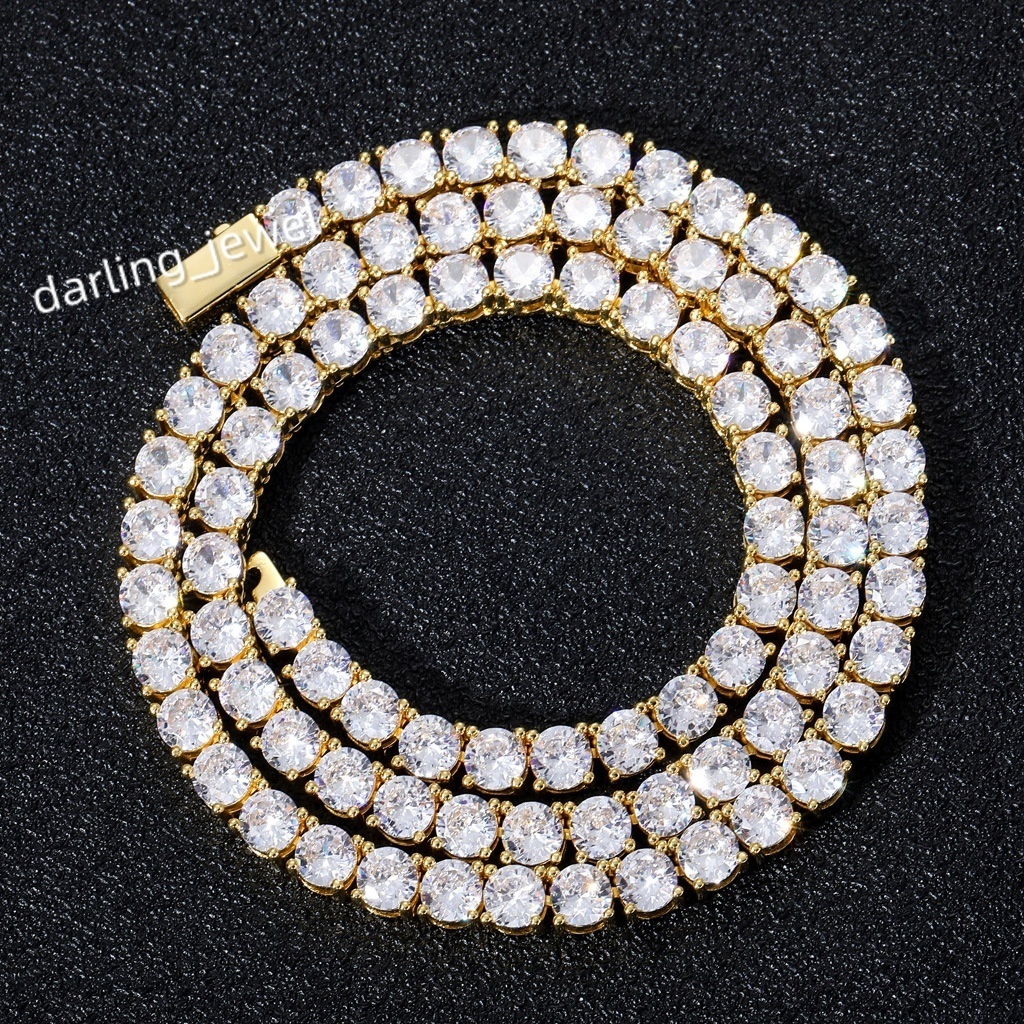 BES 3mm 4mm 5mm 6mm Jewelry Diamond Choker Necklace 18k Gold Plated Iced Out CZ Hiphop Spring Clasp Moissanite Tennis Chain Men